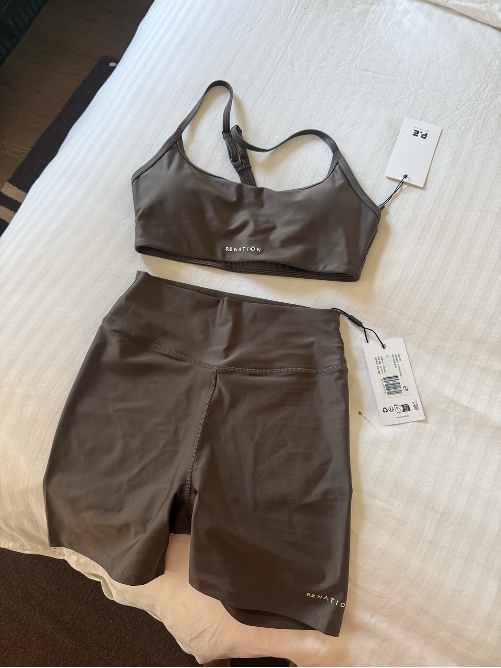P.E Nation Major Brown Fairmont Sports Bra & Bike Short Set